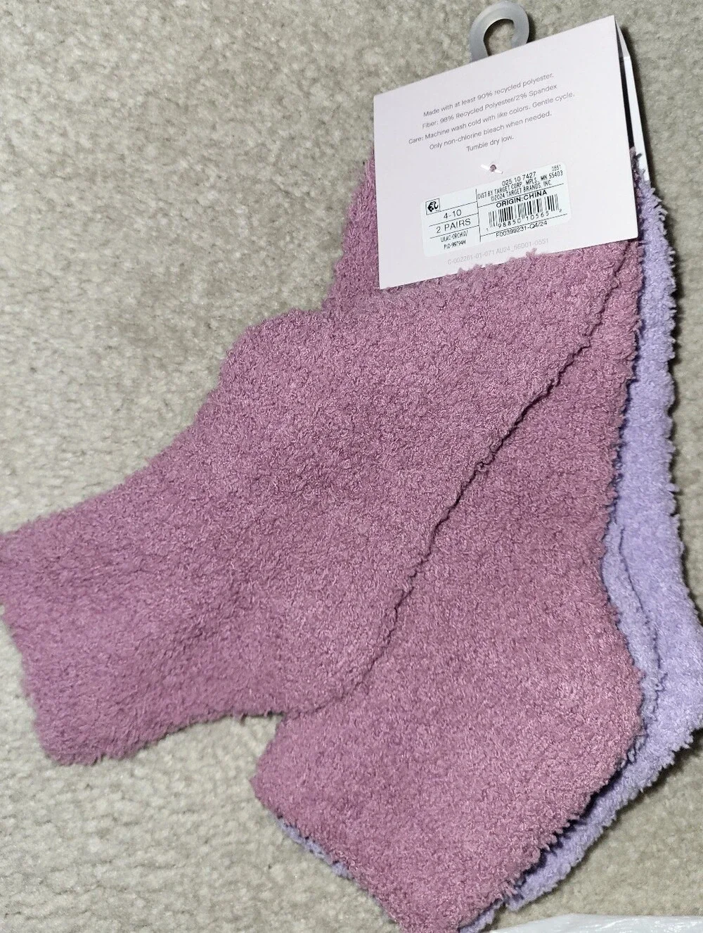 Auden Plush Cozy Fuzzy Ankle Socks in Lavender and Mauve fit 4-10 Shoe Size